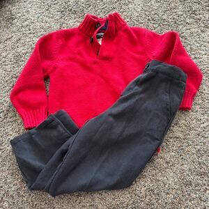 2 Piece Outfit SET Boys Size 4 Heavy Red Sweater & Gray Pants Trousers